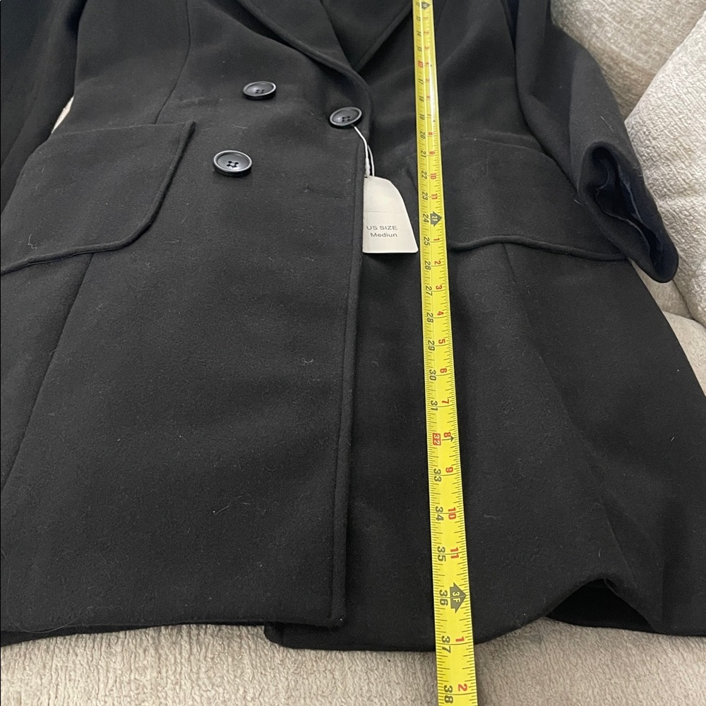 Chou Yatou Double Breasted Wool Blend Black Pea Coat Women’s Sz M with Pocket - Picture 15 of 16